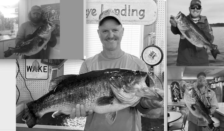Josh Worth of Grand Junction, Colo. (upper right) was fishing at Toledo Bend in January 2018 when he caught a 9 1/2-pound bass with a deformed tail, then released it back into Hausen Bay. Experts say it is possible that Worth’s fish could be the same fi Josh Worth of Grand Junction, Colo. (upper right) was fishing at Toledo Bend in January 2018 when he caught a 9 1/2-pound bass with a deformed tail, then released it back into Hausen Bay. Experts say it is possible that Worth’s fish could be the same fi