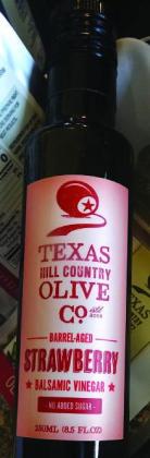 This strawberry balsamic vinegar is barrel-aged with its “must” of grapes from the small towns of Modena and Reggio in Italy. It’s offered by the Texas Hill Country Olive Co. “Sample Saturday”