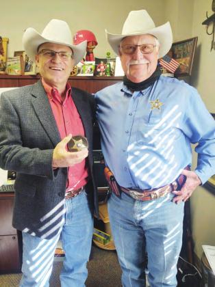 Dale Perkins, left, displays his Chaplains badge with Cass County Sheriff Larry Rowe. Courtesy photo Perkins named CCSO Chaplain