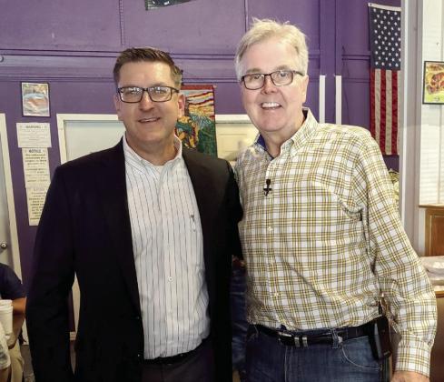 Judge Travis Ransom, pictured with Lt. Governor, Dan Patrick during a visit to Cass County during a meet and greet on September 26. Photo courtesy Carolyn Lance Judge Travis Ransom, pictured with Lt. Governor, Dan Patrick during a visit to Cass County during a meet and greet on September 26. Photo courtesy Carolyn Lance