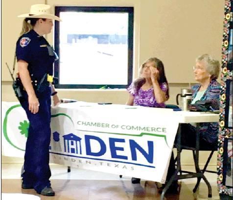 Linden’s leading ladies from left, Linden Police Capt. Renee Murphy stops to visit with Chamber of Commerce members Ruth Brown and Lavern Beard. Article Image Alt Text