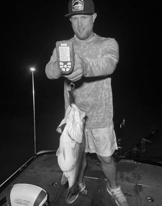 In late July, Kentucky angler Grant Labriola caught and released this 13.27 pounder while working the graveyard shift with forward-facing sonar expert Brandon Burks at Lake J.B. Thomas. Labriloa landed three fish over 10 pounds the night before. (Photo co In late July, Kentucky angler Grant Labriola caught and released this 13.27 pounder while working the graveyard shift with forward-facing sonar expert Brandon Burks at Lake J.B. Thomas. Labriloa landed three fish over 10 pounds the night before. (Photo co