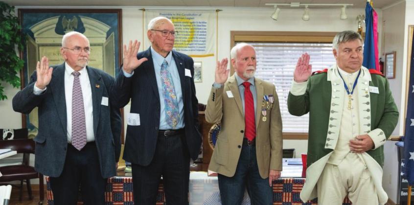 SAR presents the swearing-in of the new officers Saturday. From left to right are Secretary Richard Blackwood, President Clarence Burns, Registrar Dennis Beckham, and Chancellor Bill Sekel. New area SAR chapter to meet in Atlanta