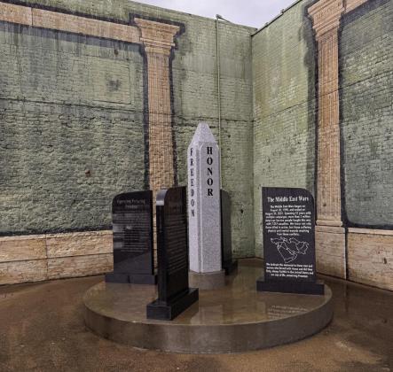 The Veterans Memorial monument for the Middle East Wars. Four stones, one pillar with four sides. The Veterans Memorial monument for the Middle East Wars. Four stones, one pillar with four sides.
