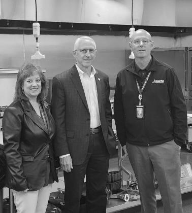 Nancy Rinehart, Gary VanDeaver and Jason Harris give a tour of the new CTE building on March 20. Here they presented the new culinary arts kitchen. VanDeaver visits Atlanta ISD