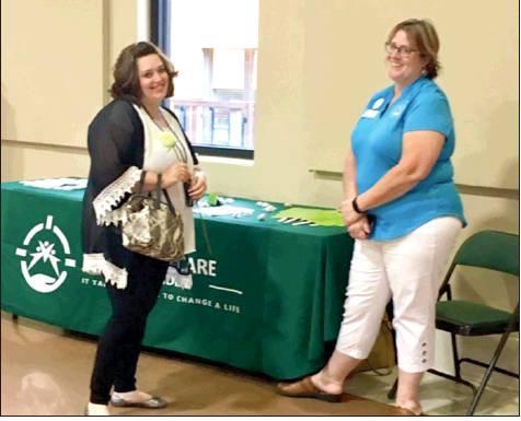Linden’s own Rebecca Stratton chats about her first day of college classes with Focused Care Director Debbie Chandler at the annual Working Women’s Luncheon at First Baptist Church. Stratton took time off as a reporter for the Cass County Sun to finis Article Image Alt Text