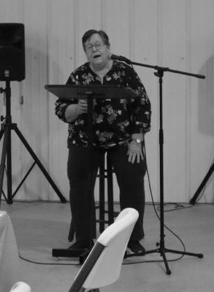 Cass County Genealogical Society Treasurer Cathie Maley told the story of the Two Griffin Pioneer Families of Cass County to the group last week. Their paths crossed but do not join Maley said. Photo by Raydeen Edwards
