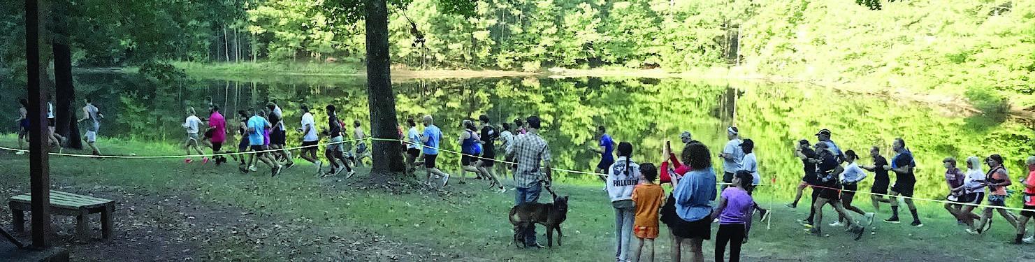 Some 61 runners are making up the largest participation in the 4th Annual Trail Grinder run Saturday at Atlanta’s Sportsplex Park.The run begins at the park’s pond.The runners are seeking to encourage more research for a cure of Superficial Siderosis. Some 61 runners are making up the largest participation in the 4th Annual Trail Grinder run Saturday at Atlanta’s Sportsplex Park.The run begins at the park’s pond.The runners are seeking to encourage more research for a cure of Superficial Siderosis.