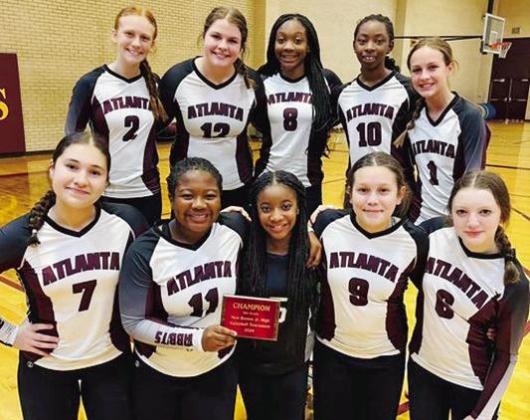 Atlanta Middle School’s eighth grade volleyball squad won back-toback titles the past two weekends of tourney play. Last week the Lady Rabbs won the Texas Middle School tourney and this past Saturday they won the New Boston tourney. Atlanta Middle School’s