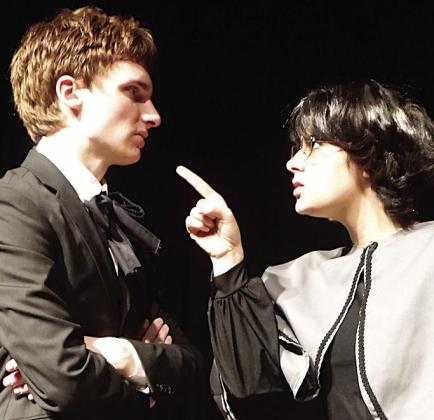 AT LEFT: Abner Dodge (Richard King) looms over Phillip Cardon (Jaxon Price) as he mourns the death of Magda (Emma Allen). AT RIGHT: Mrs. Thorn (Lindley Sims) confronts Mr. Cardon (Jaxon Price) about their secret “arrangement.” WHERE IS IT?