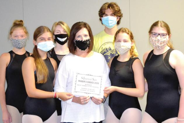 Tammie shares her Reader’s Choice Award with her advanced ballet class. Back, left to right: Kassidy Gennings, Zoey Williams, Will Porterfield. Front, left to right: Cassidy Caver, Tammie Duncan, Cami Fincher and Sarah Whatley. Photo by Kate Stow Dancing through life as if in a fairytale