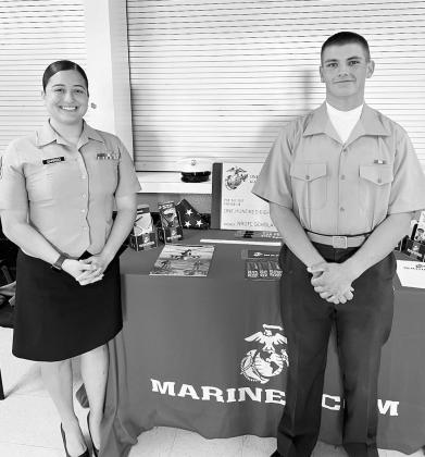Photo by Phyllis Warren Recruiters from the United States Marines came for a lunch visit to Queen City High school on Monday. QC ISD was very excited to have Tanner McCarthy from the class of 2022 visit us.Tanner recently completed his basic training with Remembering Those Who Served