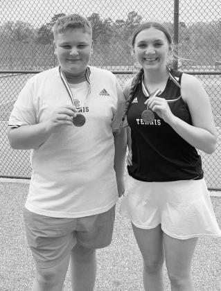 Queen City’s Cade Warren placed second in boys’ singles and Zoe Breach placed third in girls’ singles at the JV District Tennis Tournament in Atlanta recently. Clare Wong, Vincent Wong earn State trip