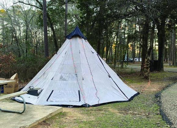 Vicky Fleener, sister of Vera Aucoin brought her teepee, which was decked with lovely, classically festive white lights. Fleener has been bringing her Teeppee out for nearly a decade. Atlanta State Park Holiday Lights