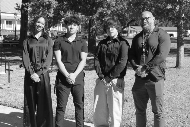 The Atlanta Technology Department was onhand for video and interviews at the TxDOT memorial service for the 82 lives lost in the Atlanta district last year. From left: Brooklyn Bailey, Darryck Prounh, Gibson Gray and instructor Aaron Whitehead. Photos by 