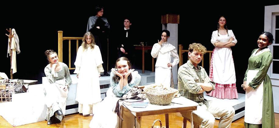 The cast of “The Light in the Mill.” Seated left to right, front row, Addison Spencer, Brooklyn Thompson and Richard King. Standing left to right, back row, Emma Allen, Lindley Sims, Jaxon Price, Brooklynn Bailey, Line Widera and Kayden Allen. WHERE IS IT?