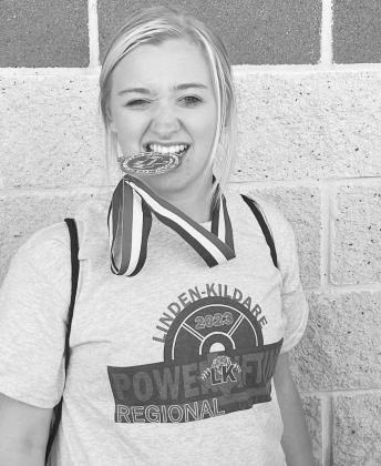 Linden-Kildare sophomore lifter Allie Watson placed third overall in her weight class at the Regional meet. Article Image Alt Text
