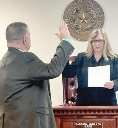 Judge McMillon swore in David Dulude to be the new Linden Chief of Police on April 26. Courtesy photo Dulude is new Linden Police Chief
