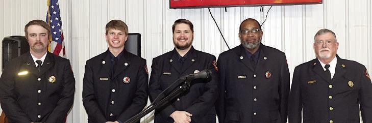 Emergency Services District 2 firemen receiving pins for their years of service are, from left, David Jackson who is also assistant chief, Connor Alexander, Colin Alexander, Lt. Kendall Collier and Capt. Sammy Dotson. Emergency Services District 2 firemen receiving pins for their years of service are, from left, David Jackson who is also assistant chief, Connor Alexander, Colin Alexander, Lt. Kendall Collier and Capt. Sammy Dotson.