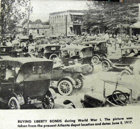 At one time,Atlanta seemed as crowded as Dallas. This is a view northward from the train depot looking toward East Hiram on June 5, 1917, when liberty war bonds were being sold. Name of Atlanta