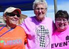 Linden supporters are enjoying the sunshine and showing off their community with supporting tee-shirts. The three are, from left, Ruth Brown, Lavern Beard and Joanna Duncan.