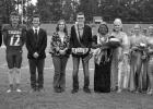 Linden-Kildare celebrated Homecoming last week. From left: Keegan Surratt, Keegan Salers, Kiefer Phillips, Amanda Spiess (class of 2000), Kolten Lemmon (king), JaMaiya Mack (queen), Jane Crisp (class of 1975), Hannah Snow, Lynlee LeJeune, and Carley Hays.