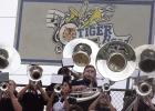 Those bells and horns of the wind instruments sing out over a football crowd. The musicians like to be together. Linden-Kildare’s Tiger Band players are not shy about sounding out.
